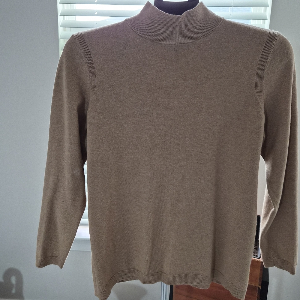 ​Talbots Petites Camel Tan Mock Neck Knit Sweater - Size LP